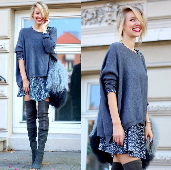 Leonie Sophie - Zara Overknees, Zara Oversized Knit, Zara Furry Bag, Zara Print Dress - The furry bag - LOOKBOOK 2014-09-30 20-53-59
